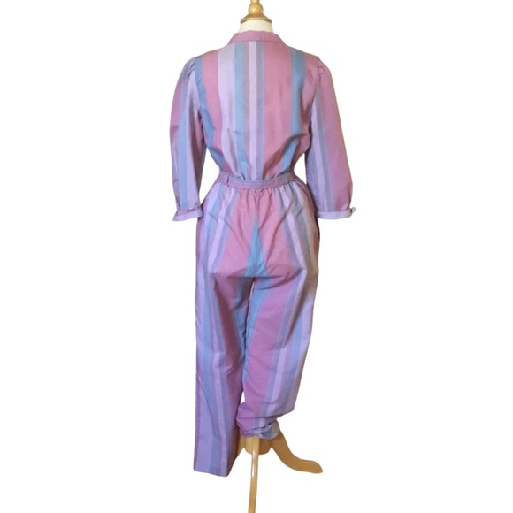 Vintage 70’s 80’s Oops California Pastel Striped Lightweight Jumpsuit - Picture 3 of 12